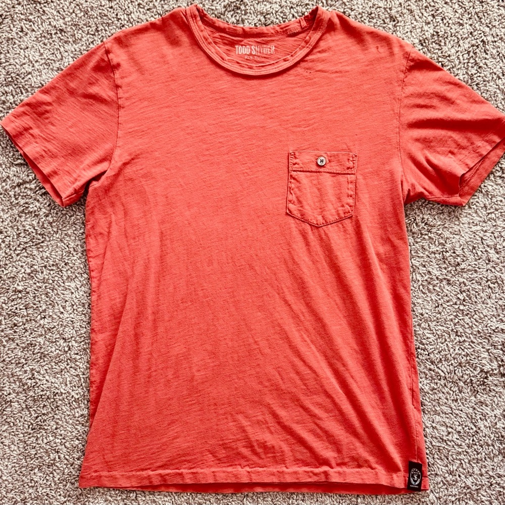 Todd Snyder Red-Orange Short Sleeve Pocket Slub Tee Medium Made in USA